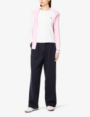 POLO RALPH LAUREN: Round-Neck Logo-Embroidered Stretch-Mesh Cotton Cardigan