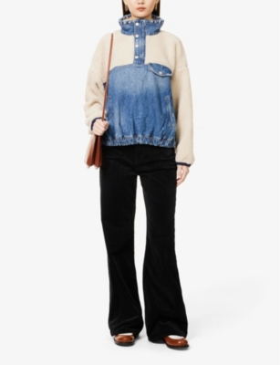 POLO RALPH LAUREN: Mock-Neck Panelled Fleece and Denim Sweatshirt