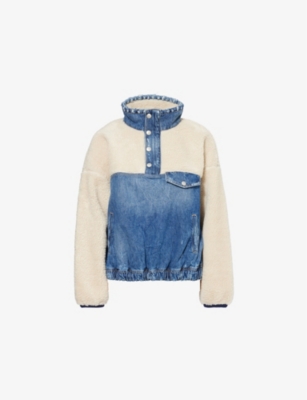 POLO RALPH LAUREN: Mock-Neck Panelled Fleece and Denim Sweatshirt