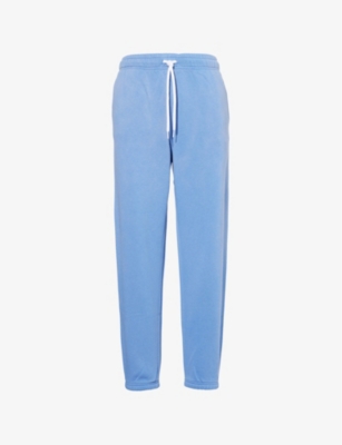 Shop Polo Ralph Lauren Womens Pond Blue Brand-embroidery Tapered-leg Cotton-jersey Jogging Bottoms