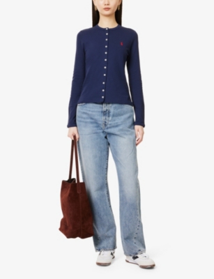 Polo Ralph Lauren Womens Newport Navy Brand-embroidery Long-sleeve Cotton-jersey Polo Shirt In Newport Navy
