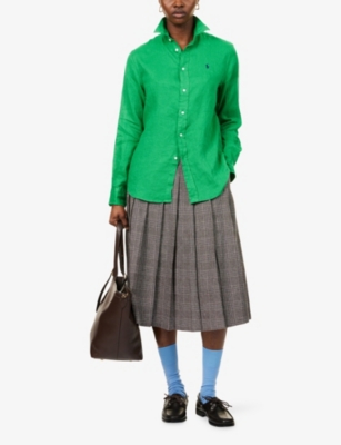 POLO RALPH LAUREN: Brand-Embroidery Curved-Hem Linen Shirt