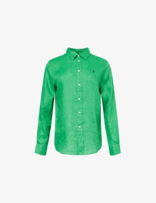 POLO RALPH LAUREN: Brand-Embroidery Curved-Hem Linen Shirt