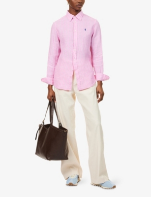POLO RALPH LAUREN: Striped Curved-Hem Linen Shirt