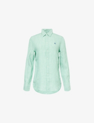 POLO RALPH LAUREN: Striped Curved-Hem Linen Shirt