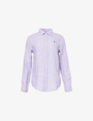 POLO RALPH LAUREN: Striped Curved-Hem Linen Shirt