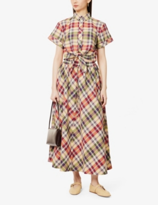 POLO RALPH LAUREN: Knot-Front Check Cropped Cotton Shirt