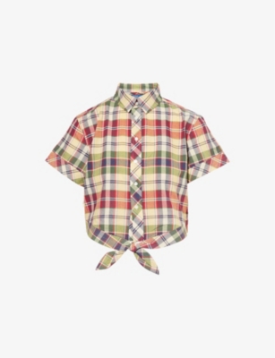 POLO RALPH LAUREN: Knot-Front Check Cropped Cotton Shirt