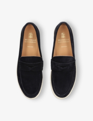 Brunello Cucinelli Blue Leather Loafers With Minimalist Design In Blue
