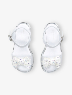 Babywalker White Kids' Bow-embellished Leather Sandals Eur 30 / 12 Uk In White