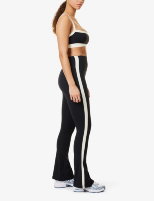 SPLITS59 WOMENS BLACK/CREME RAQUEL FLARED-LEG MID-RISE STRETCH-WOVEN LEGGINGS 