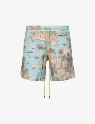 RHUDE: Sailing Map Cotton Swim Shorts