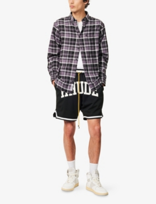 Rhude Mens Black/white Collegiate Backetball Woven Shorts In Black/white