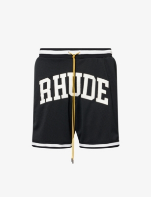 Rhude Mens Black/white Collegiate Backetball Woven Shorts In Black/white