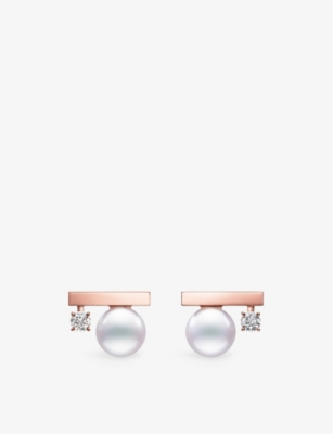 Tasaki 18kt Rose Gold Petit Balance Class Collection Line Akoya Pearl And Diamond Earrings In 18k Sakura Gold