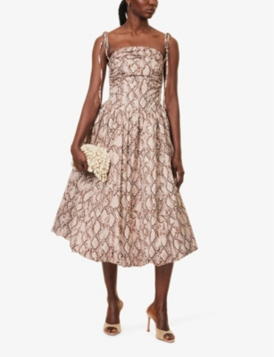 Amy Lynn Womens Alexa Snake-print Cotton-poplin Midi Dress Snakeprint In Snakeprint