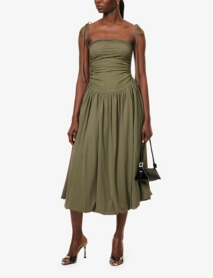 Amy Lynn Womens Alexa Rhinestone-embellishment Stretch-woven Midi Dress Khaki In Khaki