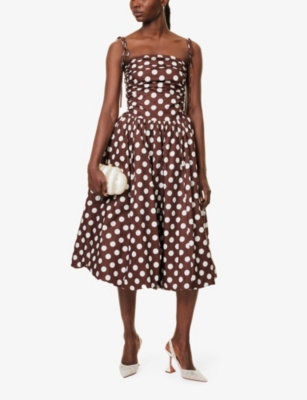 AMY LYNN WOMENS POLKADOT ALEXA POLKA-DOT COTTON-POPLIN MIDI DRESS 