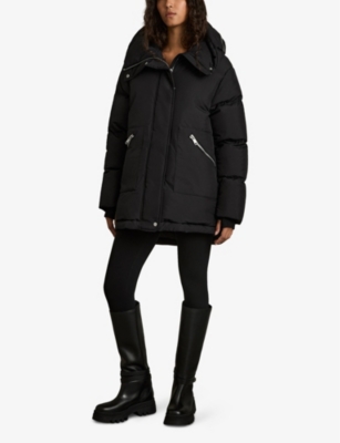 REISS WOMENS BLACK LEXIE CONCEALED-HOODED QUILTED SHELL PUFFER COAT 