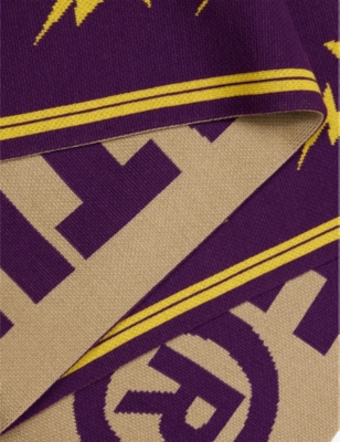 A BATHING APE: Jacquard-branding fringed knit scarf