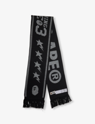 A BATHING APE: Jacquard-branding fringed knit scarf