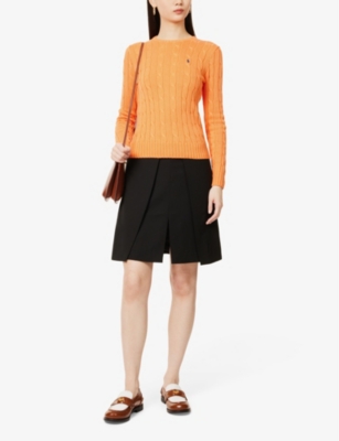 Polo Ralph Lauren Womens  Brand-embroidery Cable-knit Cotton Jumper In Sun Orange