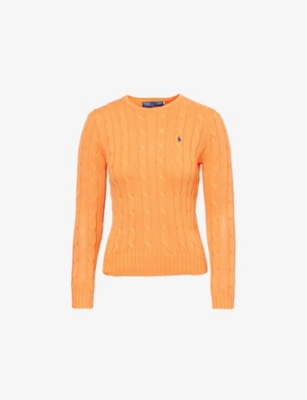 Polo Ralph Lauren Womens  Brand-embroidery Cable-knit Cotton Jumper In Sun Orange