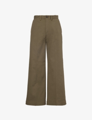 POLO RALPH LAUREN: Two-Slip-Pockets Wide-Leg High-Rise Stretch-Cotton Blend Trousers