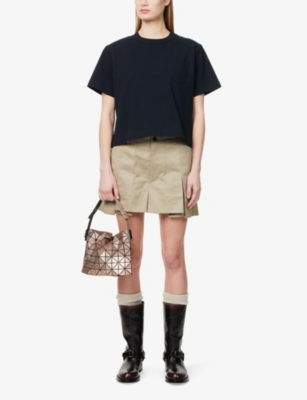 Shop Sacai Womens Navy Taupe Patch-pocket Short-sleeve Cotton-satin Twill T-shirt