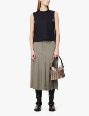 Shop Sacai Womens Navy Taupe Contrast Round-neck Cotton-nylon Tank Top