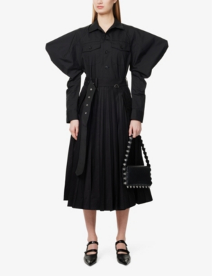 Shop Sacai Womens Exaggerated-sleeve Regular-fit Woven Shirt Black