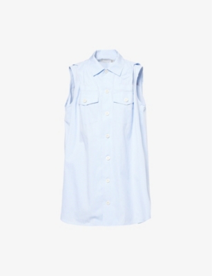 SACAI WOMENS L/BLUE STRIPE STRIPE A-LINE SLEEVELESS COTTON-POPLIN MINI DRESS XL 
