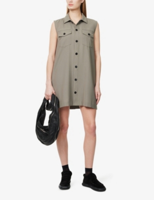 Shop Sacai Womens Taupe Pleat-back A-line Woven Mini Dress