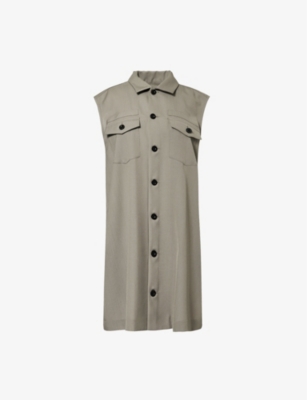 Shop Sacai Womens Taupe Pleat-back A-line Woven Mini Dress