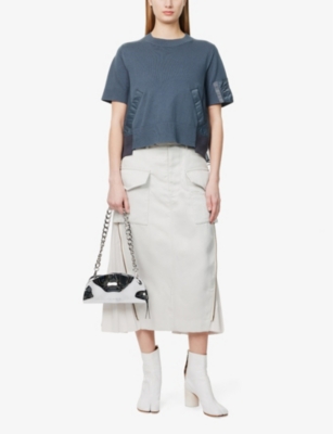 Shop Sacai Womens Pleat-back Short-sleeve Cotton-nylon Knitted Top Blue Gray
