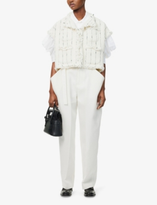 SACAI: Tweed Striped Woven-Blend Vest