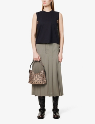 SACAI: Box-Pleat Split-Hem Woven Midi Skirt