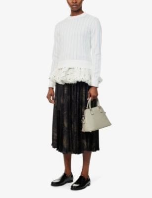 Shop Sacai Womens Tweed Striped Cotton-jersey Jumper Off White