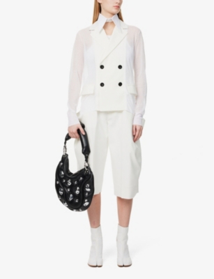 Shop Sacai Womens Double-breasted Sheer-knit Cotton-blend Blazer Off White Xl