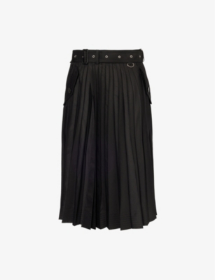 SACAI: Gabardine Pleated Cotton-Blend Midi Skirt