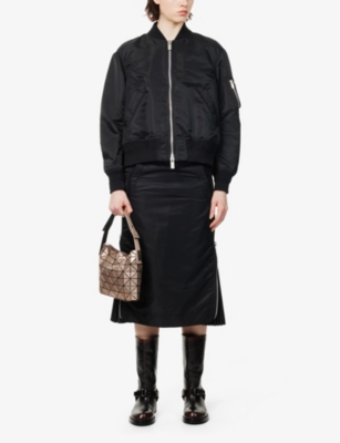 Sacai Insulated Nylon Twill Midi Skirt In Black