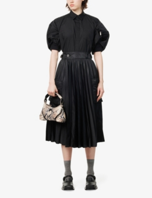SACAI: Patch-Pocket Shell-Short-Sleeves Woven-Blend Mini Dress