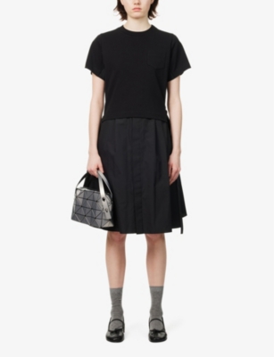 SACAI: Belted Short-Sleeves Cotton-Poplin Midi Dress