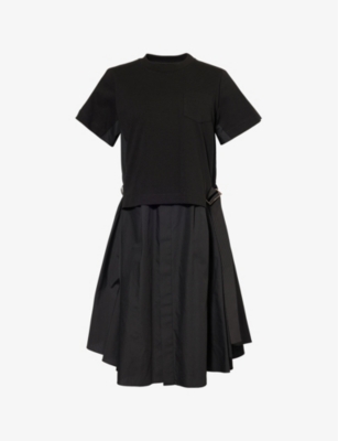 SACAI: Belted Short-Sleeves Cotton-Poplin Midi Dress