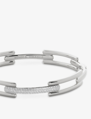 Monica Vinader Sterling Silver Lab Grown Diamond Full Pave Signature Link Bangle Lab Grown Diamond In Sterling Silver