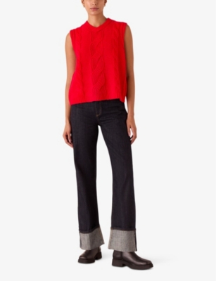 Whistles Womens Cable-knit V-neck Knitted Wool-blend Vest Red In Red