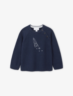 THE LITTLE WHITE COMPANY: Rocket-Embroidered Long-Sleeve Cotton Jumper 0-4 Years