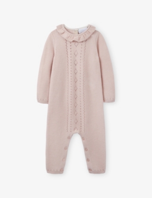 THE LITTLE WHITE COMPANY: Frill-Neck Pointelle-Pattern Knitted Romper 0-24 Months