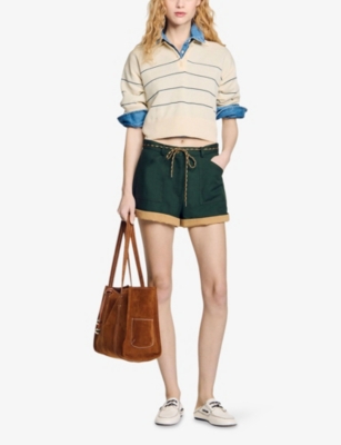 SANDRO: Two-Tone Drawstring-Waist Cotton Shorts