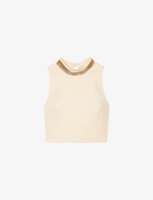 Sandro Womens Sleeveless Cropped Linen-blend Top Naturels In Naturels